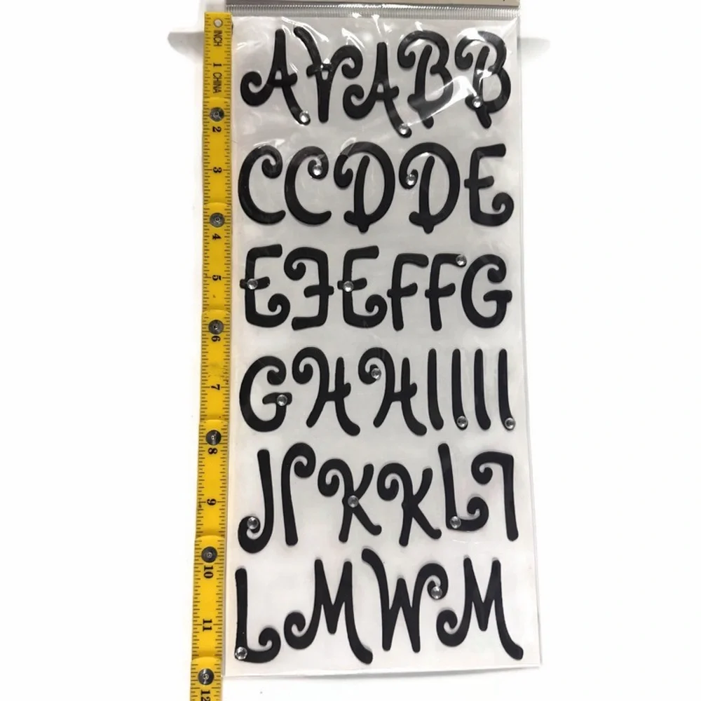 62 Piece Black Alphabet Stickers with Rhinestone Accents